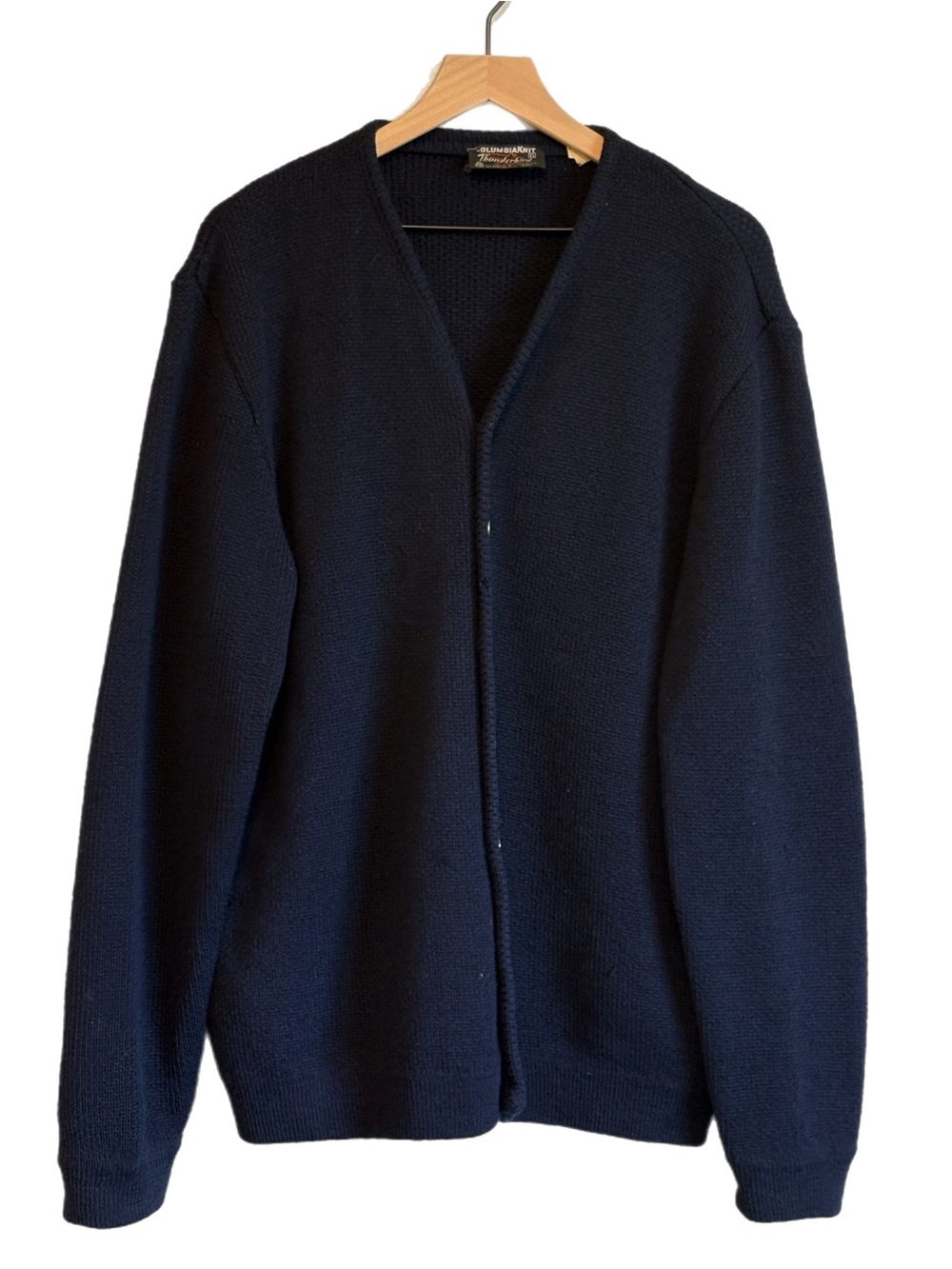 Vintage Thunderbird Columbia Knit Virgin Wool Cardigan Men’s Navy XL Grunge